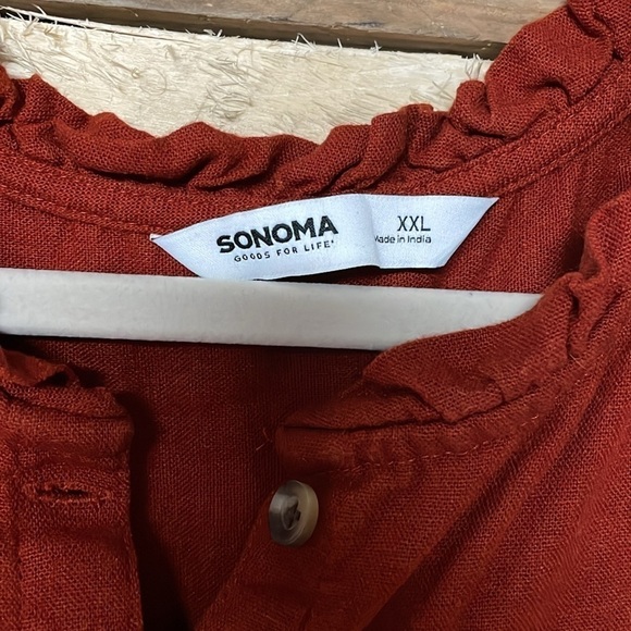 Sonoma size XXL rust color ruffle neck linen sleeveless blouse - Picture 2 of 6